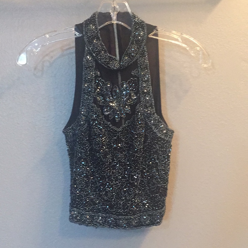 Top Shop blue sequined crop top